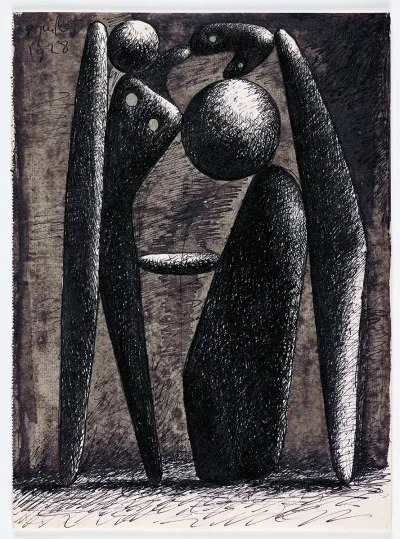 Pablo Picasso: Swimmers, 1928, ink on paper, 12 by 9 inches.