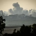 SDEROT, ISRAEL - OCTOBER 23: An incoming Israeli military strike on buildings in Gaza City, as seen from the border area on October 23, 2023 near Sderot Israel. As Israel prepares to invade the Gaza Strip in its campaign to vanquish Hamas, the Palestinian militant group that launched a deadly attack in southern Israel on October 7th, worries are growing of a wider war with multiple fronts, including at the country