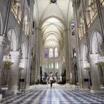 The nave of Notre-Dame Cathedral in Paris, 2024.