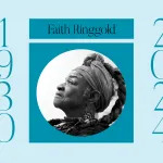 A headshot of a Black woman in profile with headscarp and long braided hair, in the middle of the dates 1930 and 2024.