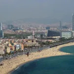 BARCELONA, SPAIN - APRIL 19:  View of the Barceloneta beach on April 19, 2010 in Barcelona, Spain.  (Photo by Jasper Juinen/Getty Images)