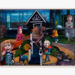 A slightly grotesque painting of magical looking children playing.