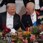 WINDSOR, ENGLAND - SEPTEMBER 17: US President Donald Trump and King Charles III during a State Banquet at Windsor Castle for the State visit by the President of the United States of America on September 17, 2025 in Windsor, England. President Trump is in England from Sept. 16-18 on his second UK state visit, with the previous one taking place in 2019 during his first presidential term. (Photo by Yui Mok - WPA Pool/Getty Images)