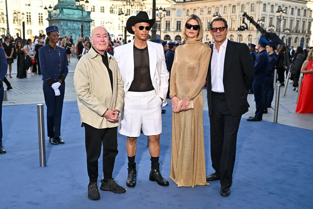 PARIS, FRANCE - JUNE 23: (L-R) David Geffen, Donovan Michaels, Lady Jemma Mornington and Arpad Busson attend Vogue World: Paris 2024 at the Place Vendome on June 23, 2024 in Paris. (Photo by Stephane Cardinale - Corbis/Corbis via Getty Images)